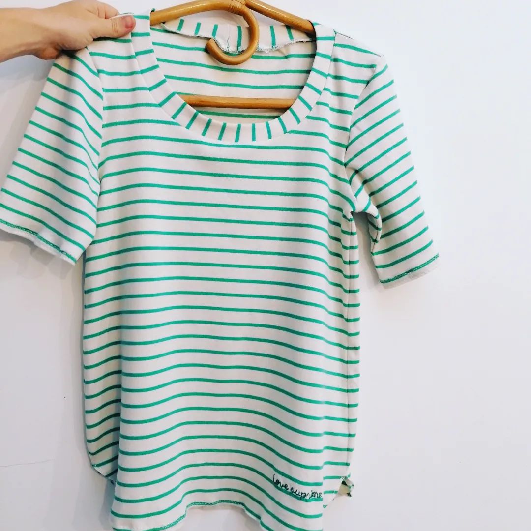 Jersey-interlock ligné 'Sea green/Blanc' | 10 cm