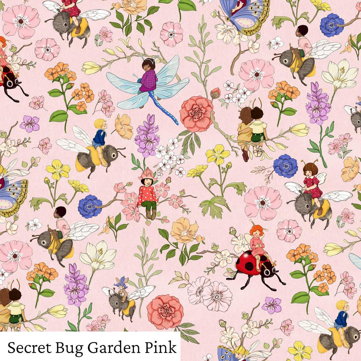 Popeline Belle & Boo Jardin secret des insectes rose