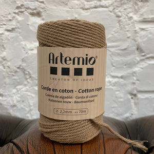 Corde en coton recyclé 'Artemio' 2,2 mm/70 m, "Marron" - 200 gr