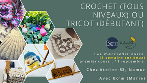 Mercredis soirs - Crochet (tous niveaux) ou tricot (débutant) (acompte)