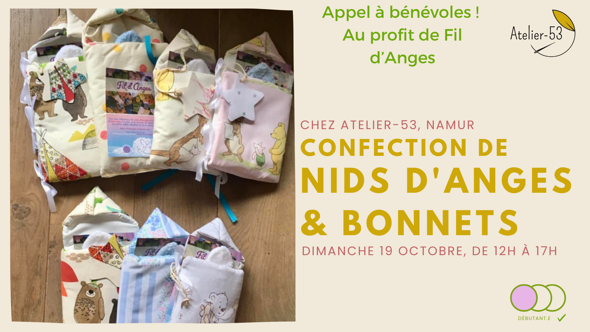 Dimanche 19 octobre | Confection de nids d'anges & bonnets au profit de Fil d'Anges