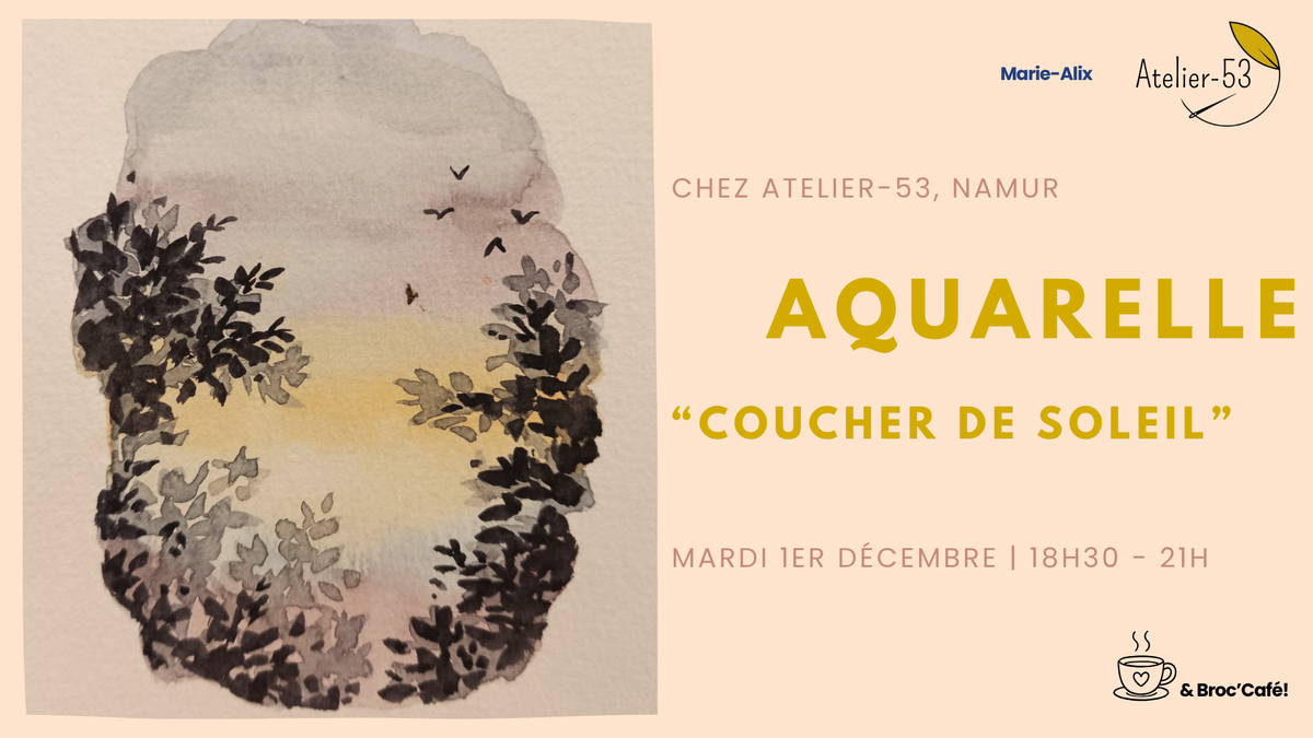 Atelier aquarelle coucher de soleil, mardi 1er décembre, 18h30-21h