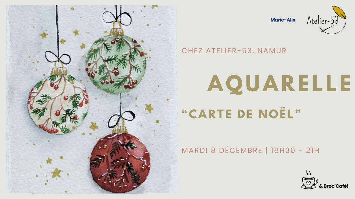 Atelier aquarelle carte de Noël, mardi 8 décembre, 18h30-21h