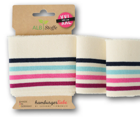 Bord-côte "Cuff me" crème, violet-rose-bleu-marine | 140 cm