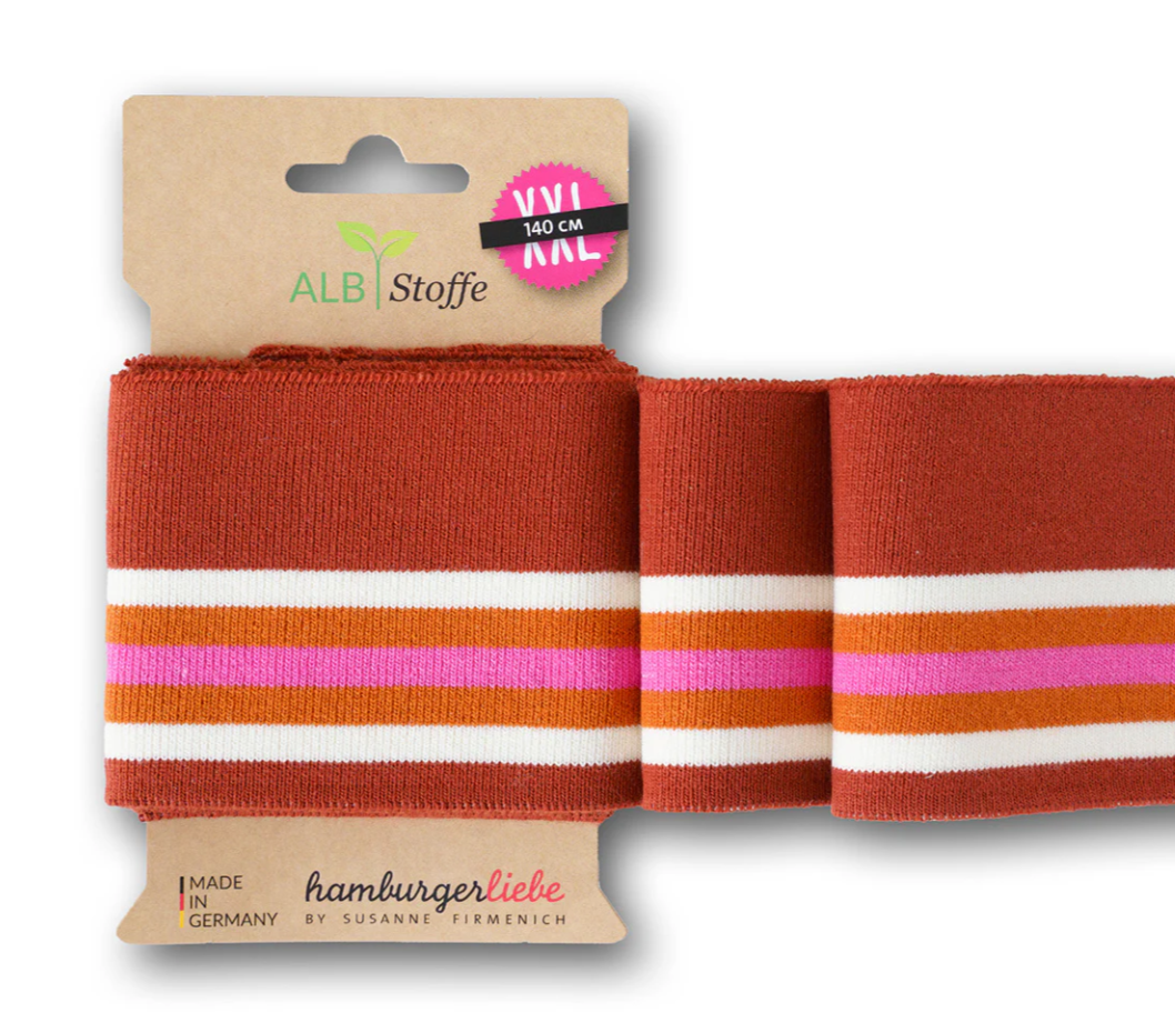 Bord-côte coton bio caramel orange et rose, Atelier-53