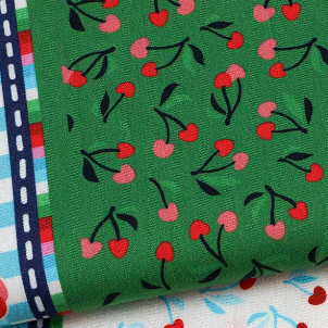 Jersey coton bio imprimé cerises vert, Atelier-53