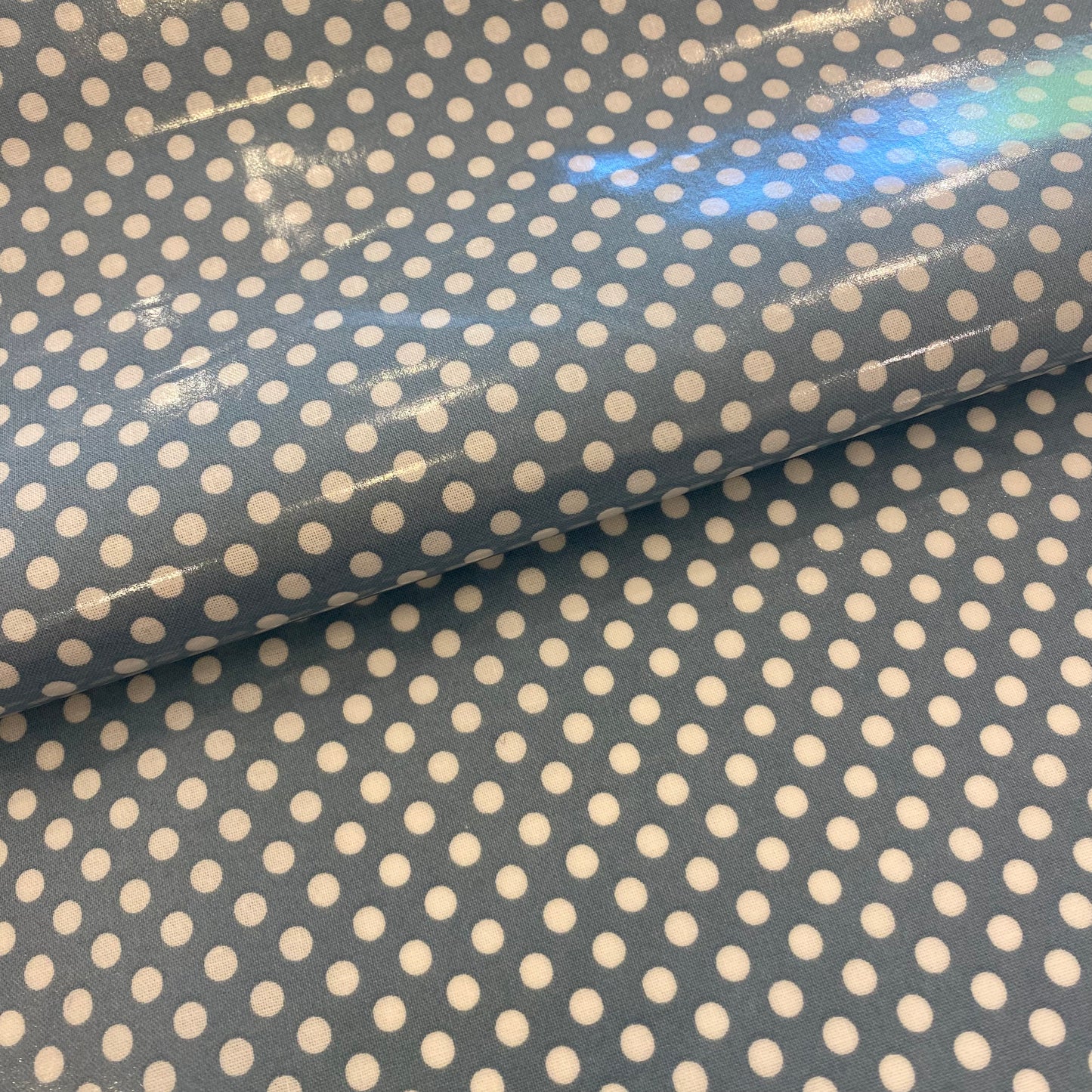 Tissu PUL coton bio laminé bleu à pois, Atelier-53