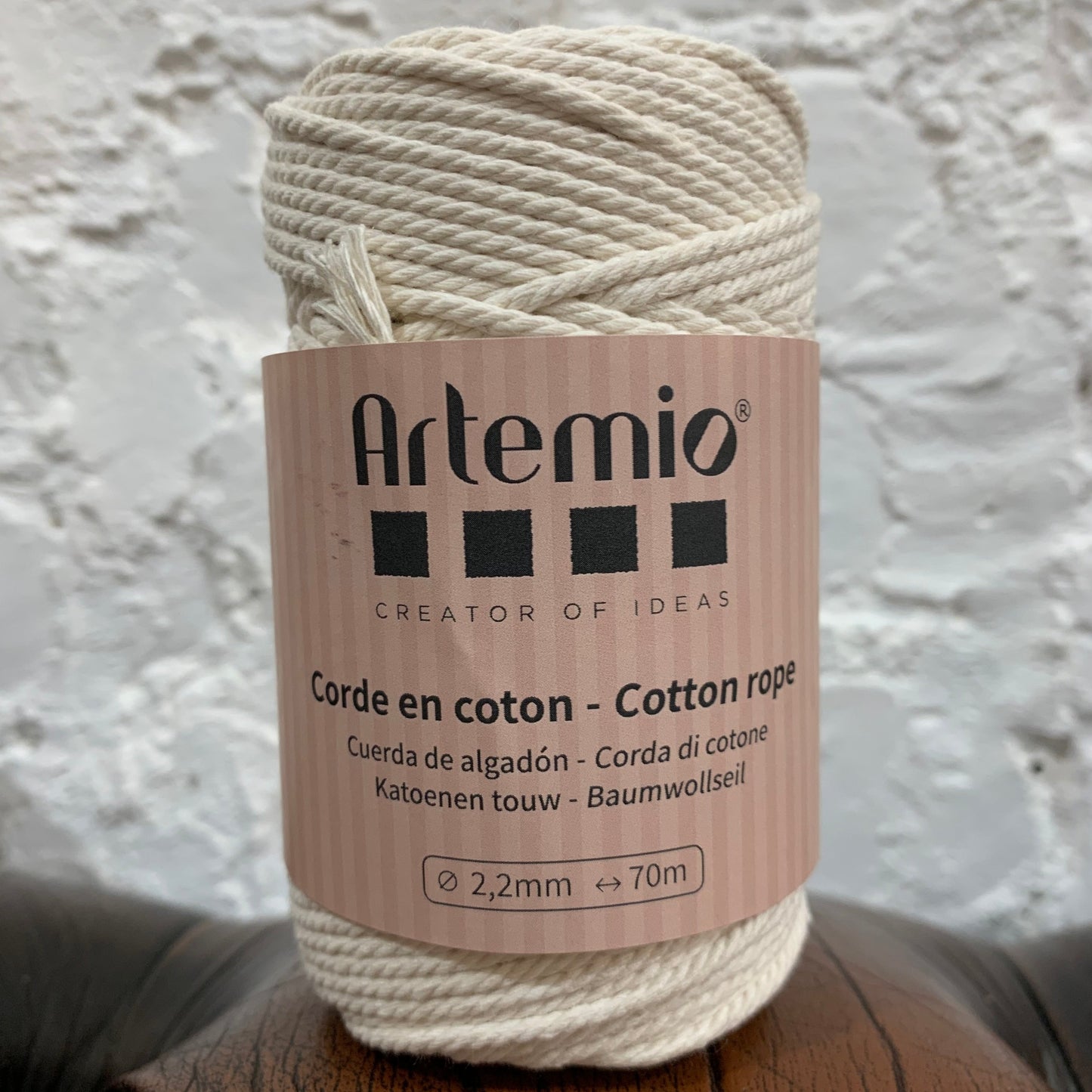 -50% ! Corde en coton recyclé 'Artemio' 2,2 mm/70 m, "Naturel" - 200 gr