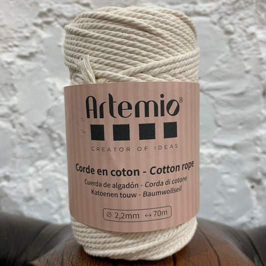 -50% ! Corde en coton recyclé 'Artemio' 2,2 mm/70 m, "Naturel" - 200 gr