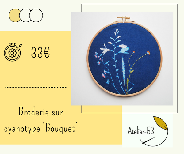 Kit de broderie sur cyanotype (débutant) - 'Bouquet' (Tilde)