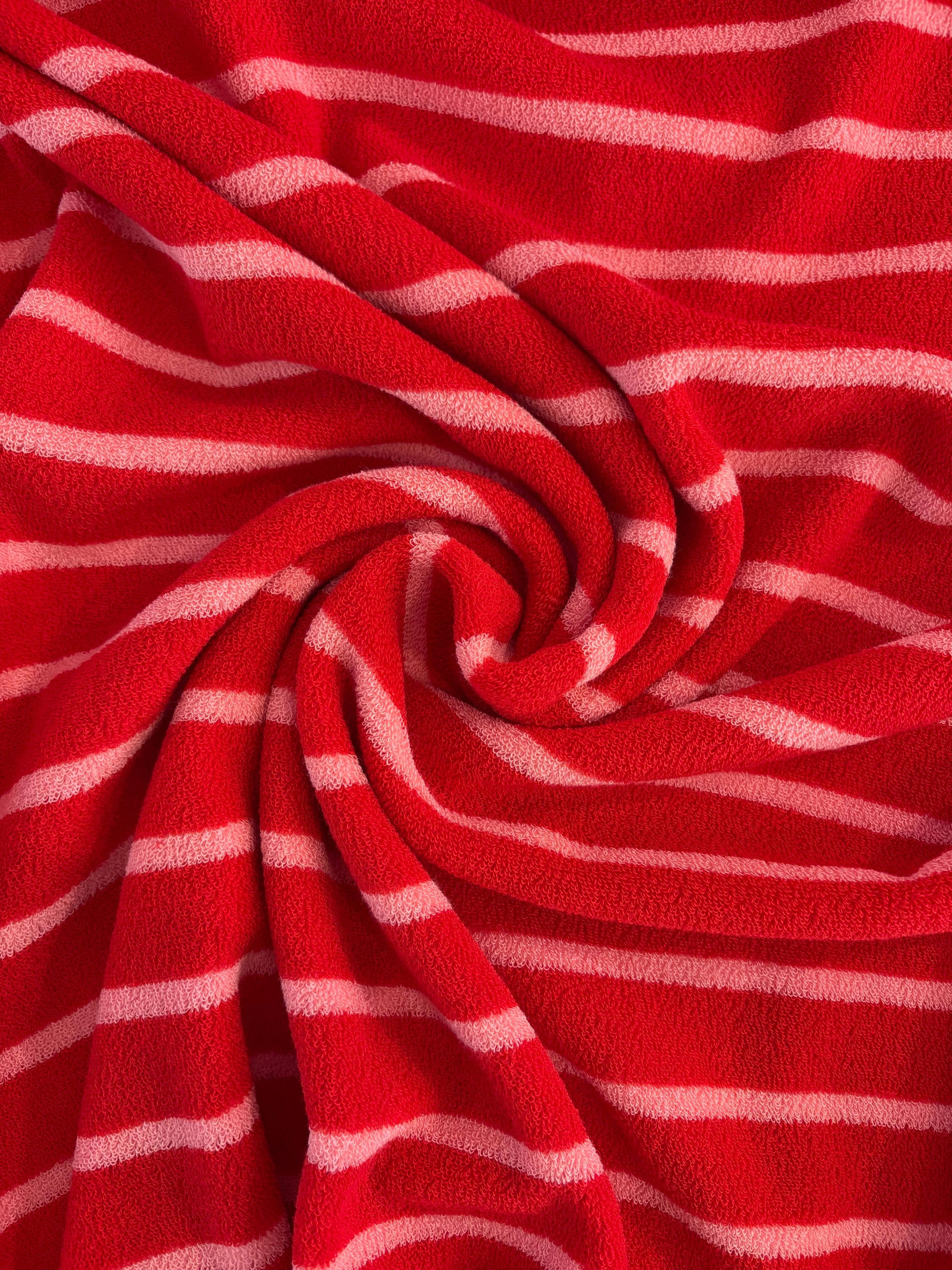 Micro-éponge coton bio lignée rose et rouge, Atelier-53