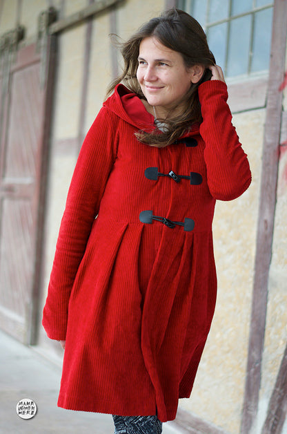Velours côtelé doux extensible "rouge dahlia" | 10 cm