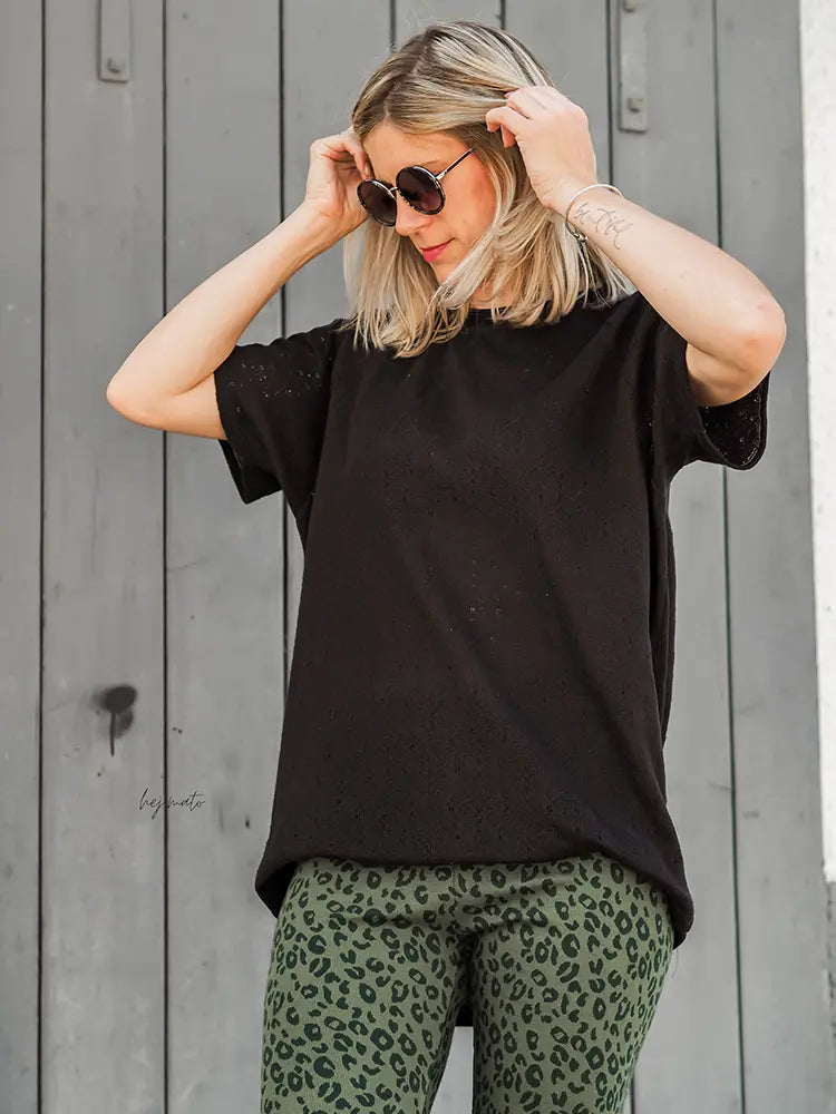 Tricot d'été coton bio fleurs noir Atelier-53