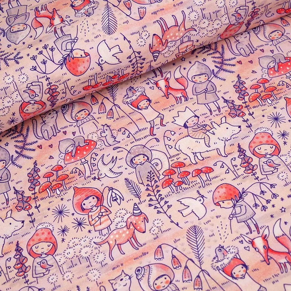 Jersey coton bio imprimé Susalabims rouge, Atelier-53