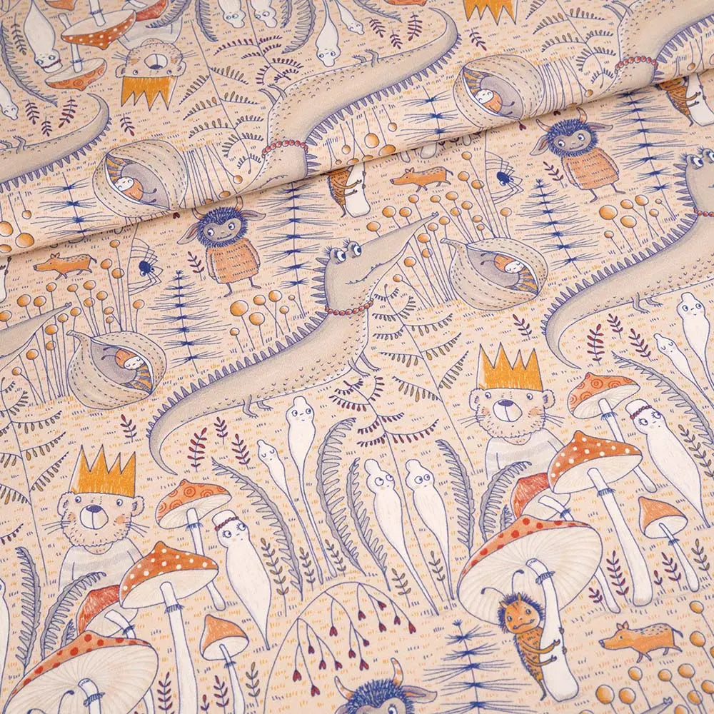 Jersey coton bio imprimé Susalabims beige, Atelier-53