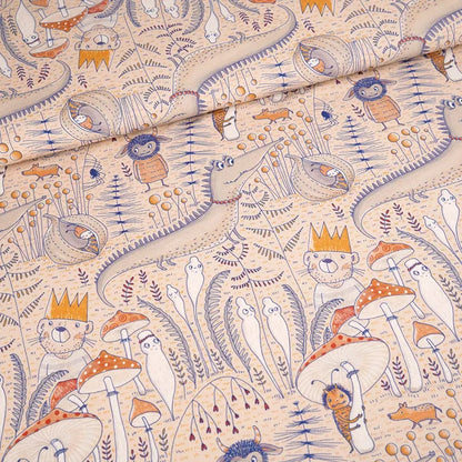 Jersey coton bio imprimé Susalabims beige, Atelier-53