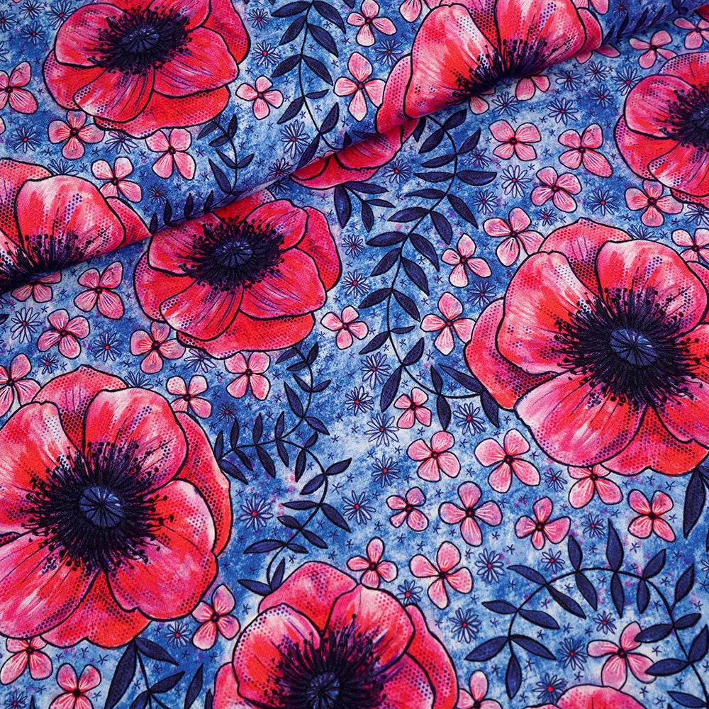 Jersey Susalabims Coquelicots bleu – coquelicots sur fond bleu