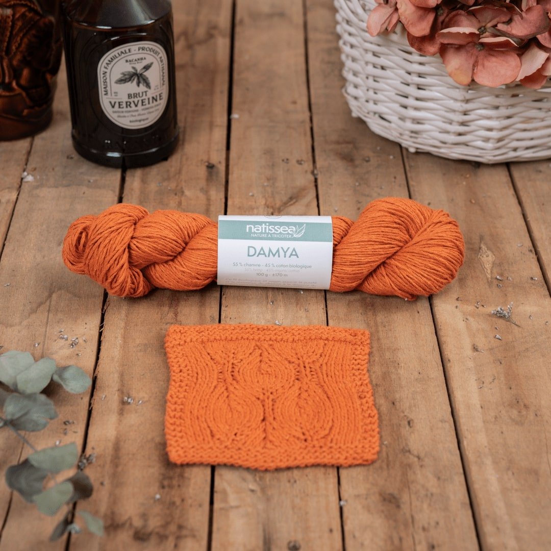 Fil à tricoter Damya chanvre & coton bio, coloris Capucine — Atelier-53