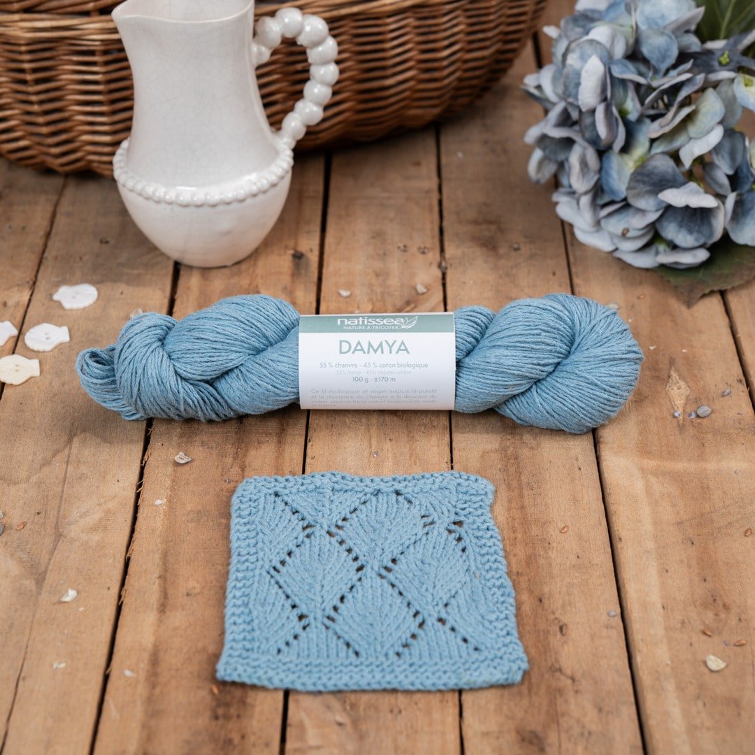 Fil à tricoter Damya chanvre & coton bio, coloris Hortense — Atelier-53