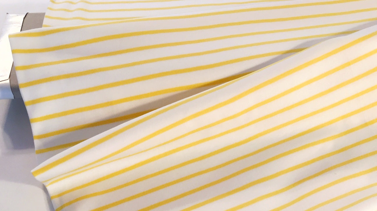 Jersey-interlock écru ligné jaune | 10 cm